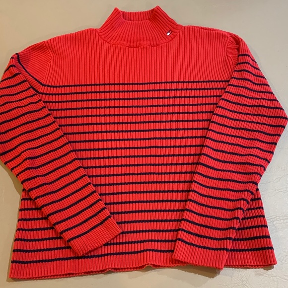 Tommy Hilfiger Red and Blue Striped Turtleneck Sweater - Picture 1 of 8